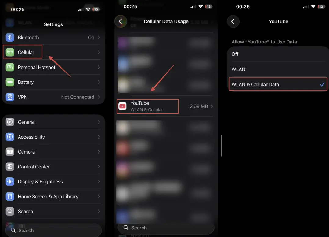 فحص بيانات YouTube على iOS