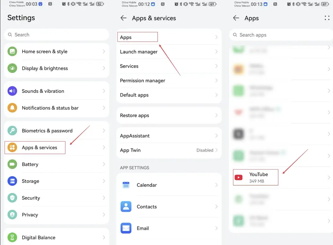 فحص الشبكة والبيانات على Android