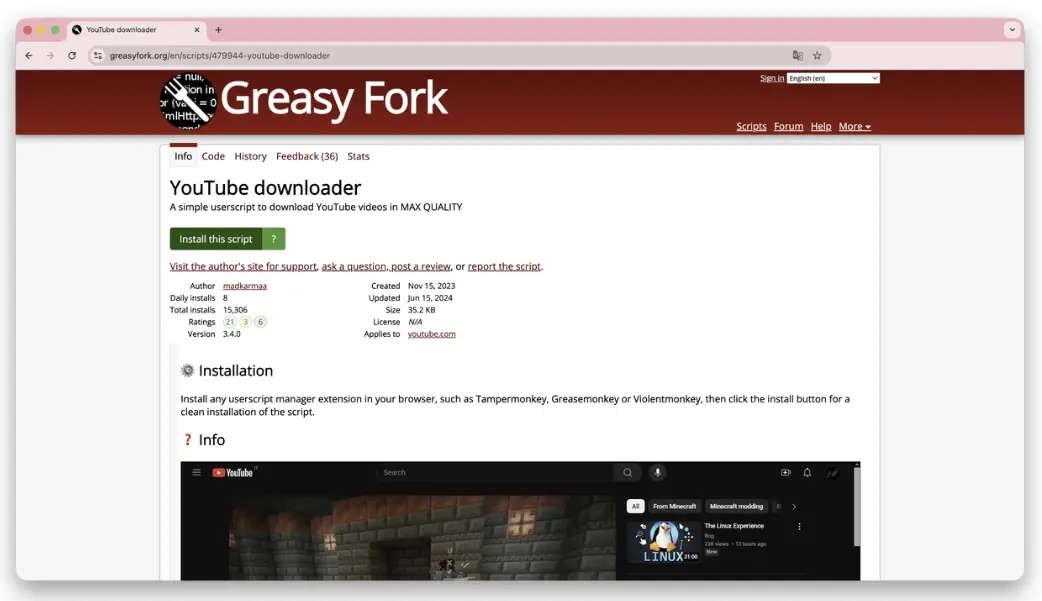 Instalar o script YouTube downloader