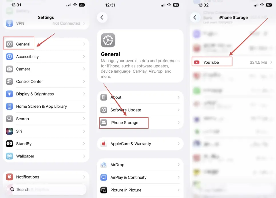 تفريغ وإعادة تثبيت YouTube على iOS