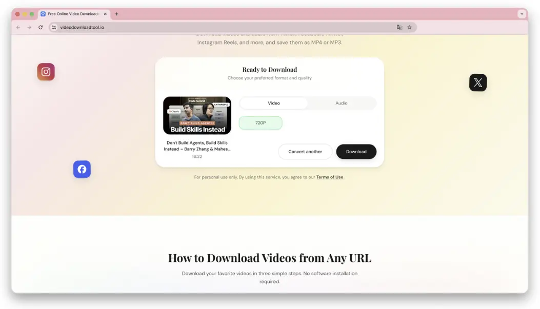 Selecionar formato e iniciar o download