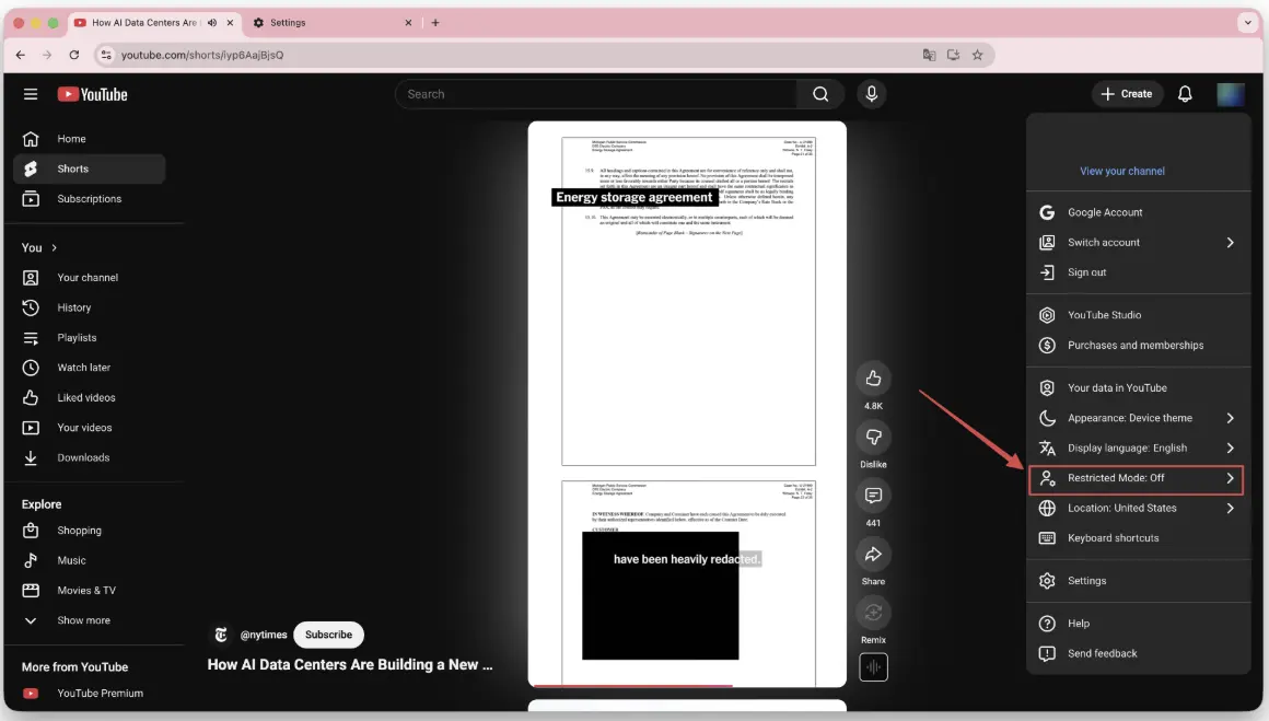 إيقاف Restricted Mode