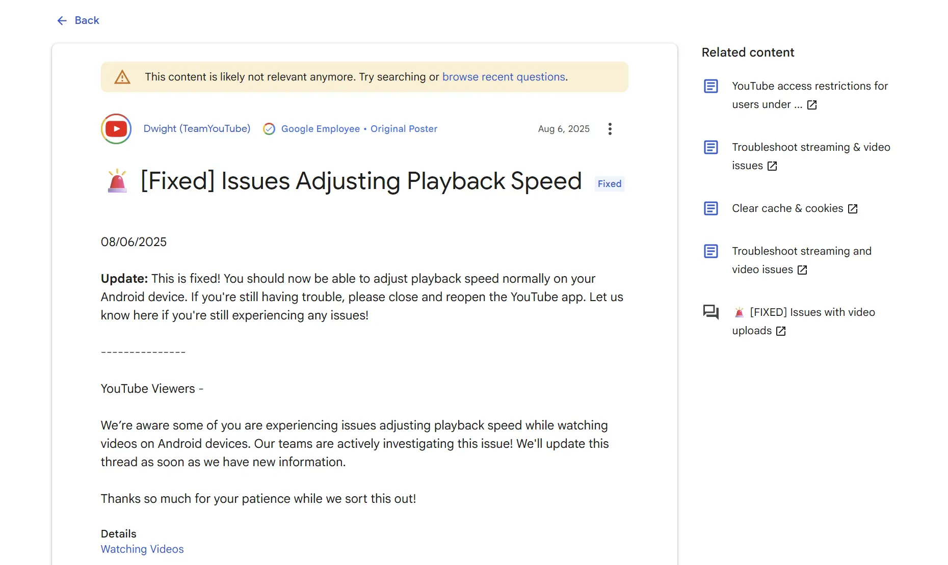 YouTube-Problem mit Wiedergabegeschwindigkeit auf Android